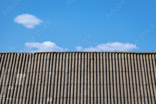 Corrugated asbestos slate roof on an old byre in Poland
