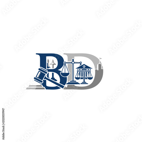 Law firm logo with scales and gavel.