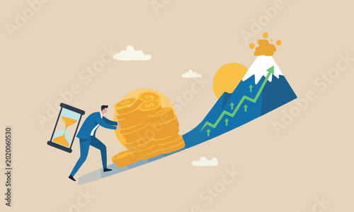 Foto Time is money, salary or wage increase concept, businessman hand holding hourgla