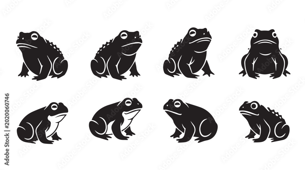 Fototapeta premium Collection of amphibian silhouettes against a white background representing diversity and nature