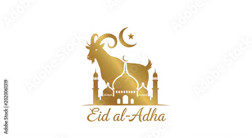 Golden Eid alAdha design featuring goat mosque crescent moon and star isolated on transparent background transparent background