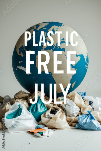 Banner poster card plastic free july concept environmental protection conscious living AI Generative