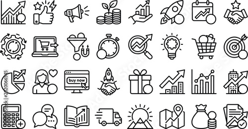 Business growth and finance icon set vector illustration for marketing investment and economic concepts