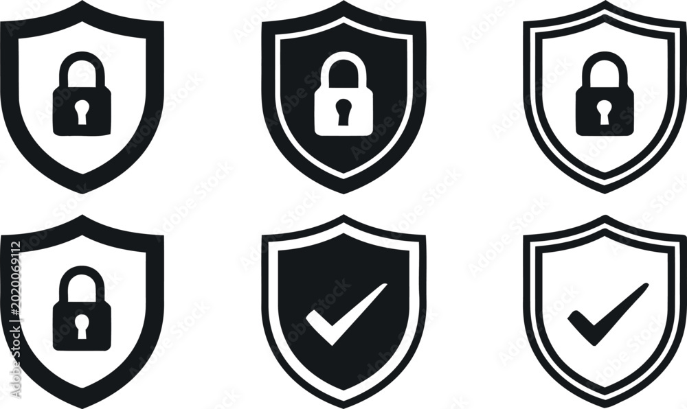 Φωτογραφία security shield icons with locks and checks
