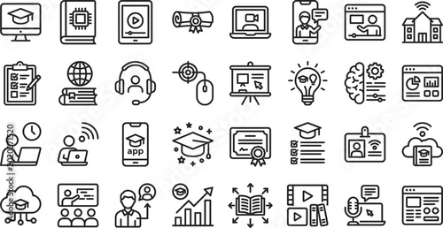 Online learning and education icons set