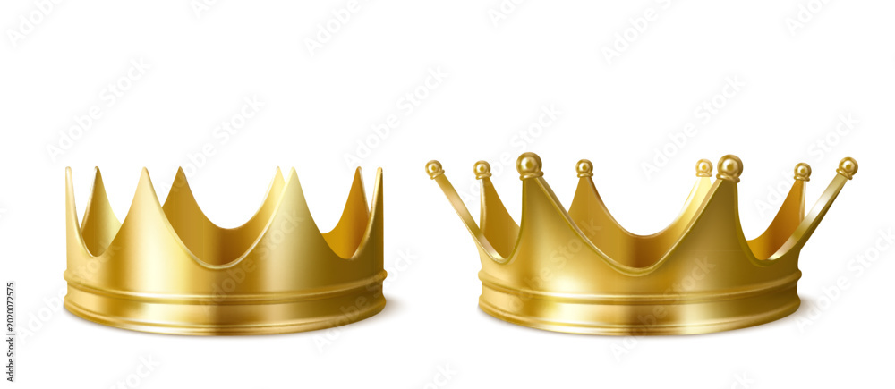 Foto Two golden crowns on white background