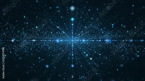 Blue Glowing Particles Moving in 3D Space Abstract Motion Graphic Background for Digital Content and Video Backdrop