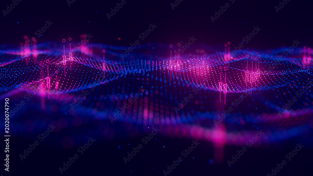 Obraz na płótnie Futuristic blue violet technology point wave with glowing data points