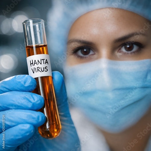 Chercheuse tenant un tube d'échantillon avec test hantavirus en laboratoire clinique
