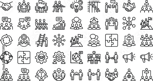Business collaboration icons set teamwork partnership communication strategy and growth concepts