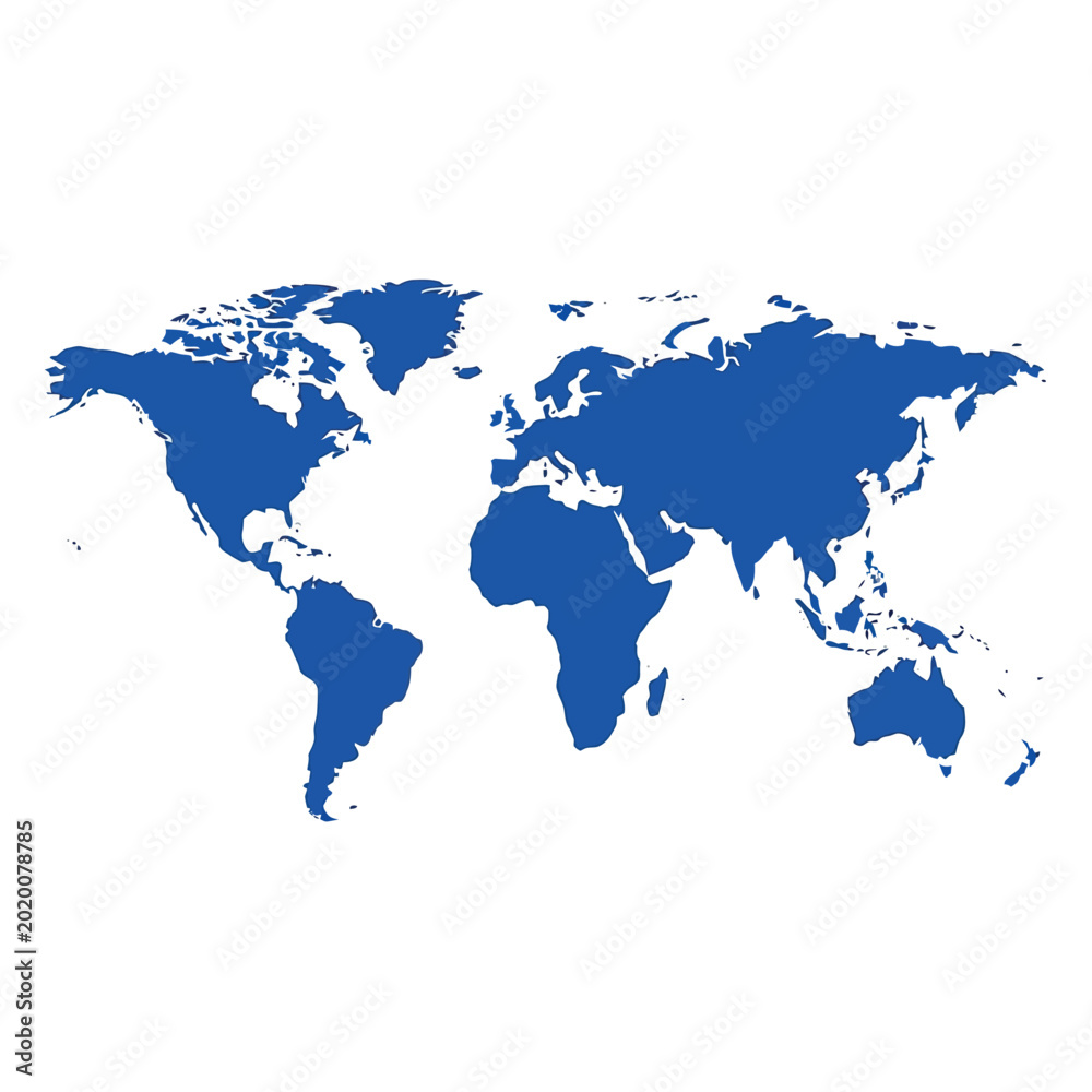 Obraz premium Blue World Map Silhouette Vector Illustration - Global Geography Icon