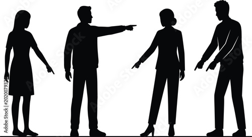 Schilderij op canvas Black, silhouette, of, people, pointing, fingers, at, each, other, in, conflict,