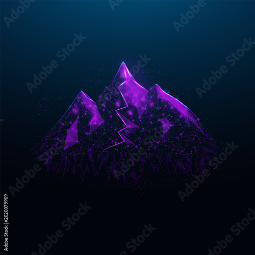 Mountain peak wireframe vector with polygon tech design. Abstract background for success concepts, data visualization, and strategic goal achievement.