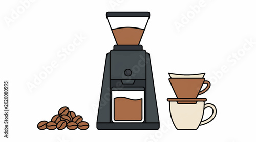 Modern Coffee Brewing Set with Grinder, Dripper, and Roasted Beans
