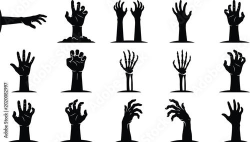 Fotografía Zombie Hand Silhouette Collection with Creepy Horror Gestures for Halloween Vect