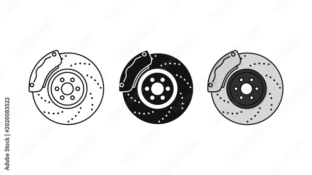Εκτύπωση καμβά Car brake disc rotor vector illustration set with caliper