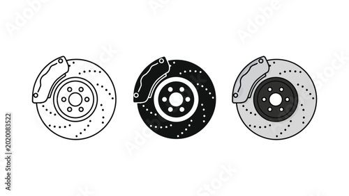 Εκτύπωση καμβά Car brake disc rotor vector illustration set with caliper