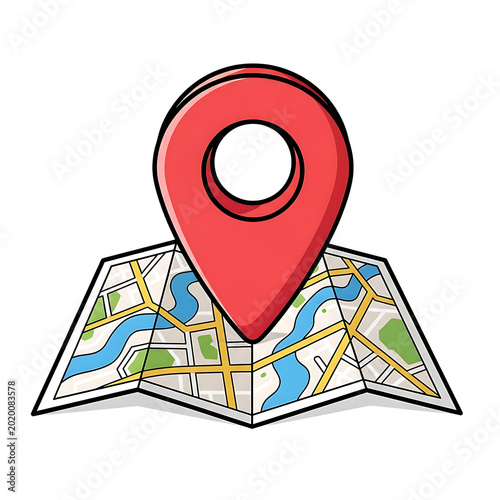 Red location pin on open map with roads and rivers isolated transparent