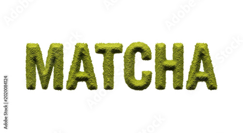 Green Matcha Text Made of Powdered Tea Leaves.