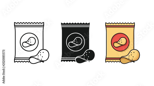 Potato chips snack bag vector illustration set