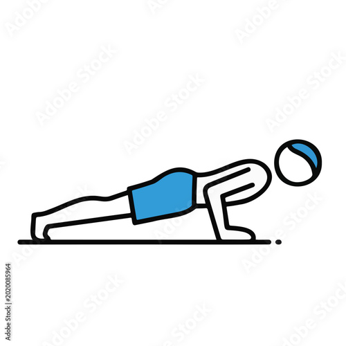 Man doing push-ups in blue shorts for fitness and exercise concept  