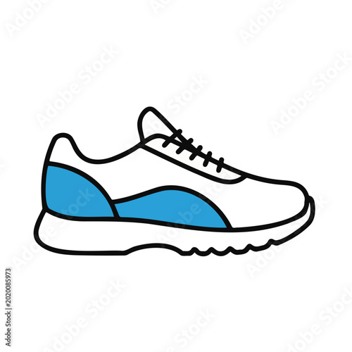 Colorful sports sneaker with blue details on white background  