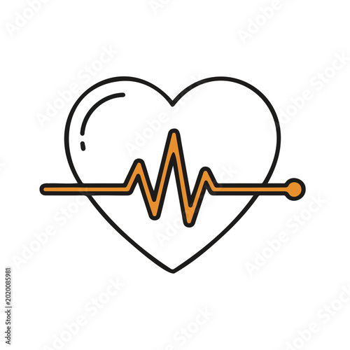 Heartbeat line within heart shape in modern flat design  