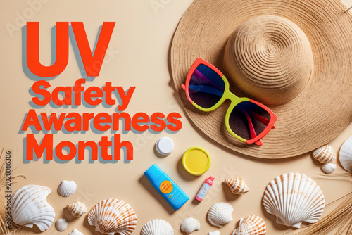 Banner poster card month awareness uv ultraviolet protection July health care concept AI Generative