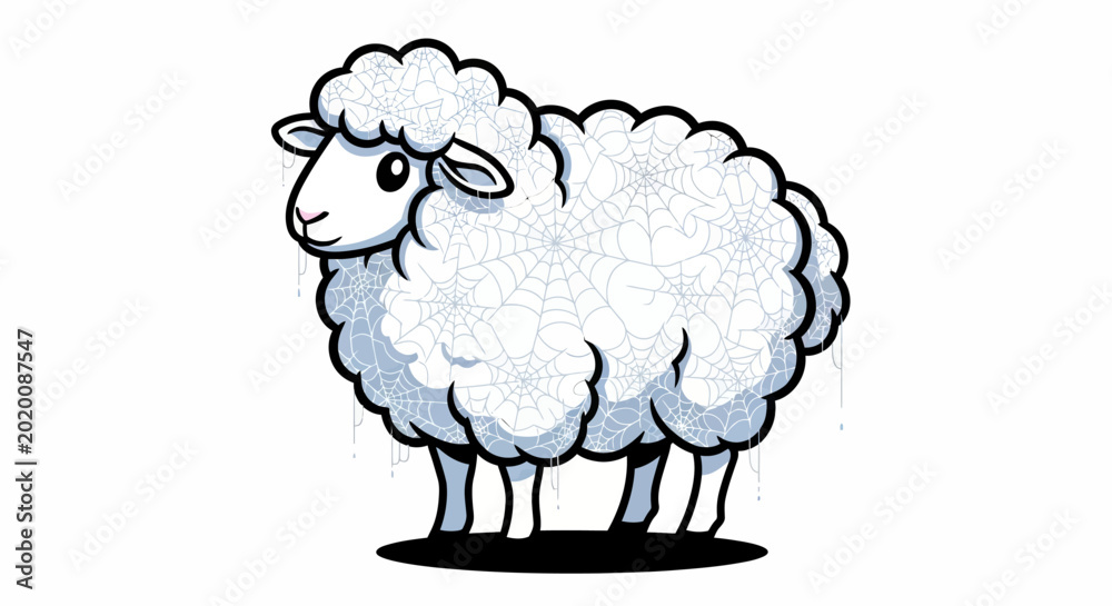 Obraz premium Cartoon sheep character standing with fluffy white wool 