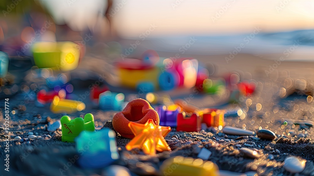 Fototapeta premium Toyland Tumble: A Colorful Chaos of Playthings Scattered on the Ground