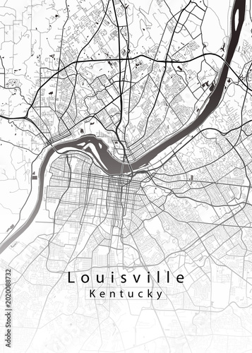 Louisville Kentucky Minimalist City Map – Black and White Street Map Poster with Ohio River