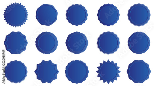 Foto Collection of blue seal and badge templates on white background for certificatio