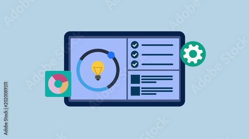 Tablet interface with Progress and Data Indicators 2d Animation with Alpha Matte