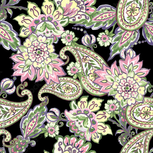 This hand painted paisley damask textile design blends boho elegance with romantic vintage charm making it perfect