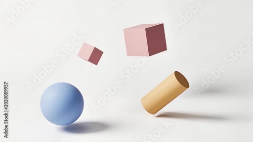 Floating Minimalist 3D Geometric Shapes on White Background