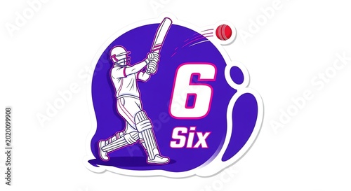 Cricketer hitting six with golden trophy
