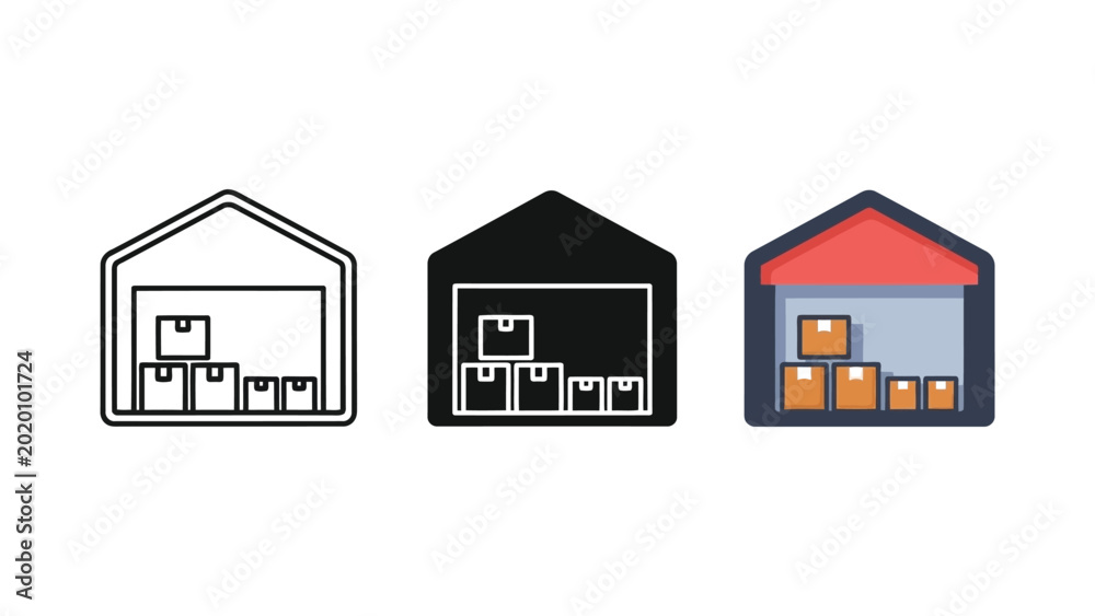 Foto Warehouse storage unit with cardboard boxes vector illustration set