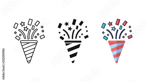 Quadro su tela Party popper confetti vector illustration set
