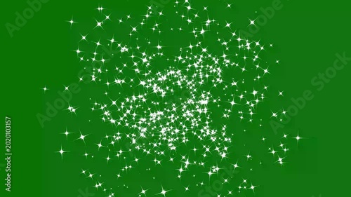 Twinkling stars and glowing sparkles, with sparkling glitter dust trail,  luxury white glitter sparkles, bokeh light lights effect, shimmering particles twinkle effect on greenbackground. 4k v