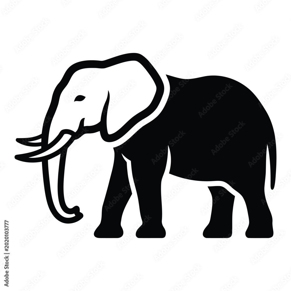 Fototapeta premium Black and white elephant icon