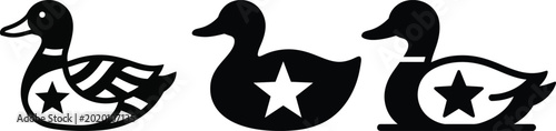 Foto Black silhouettes of ducks with decorative designs on white background