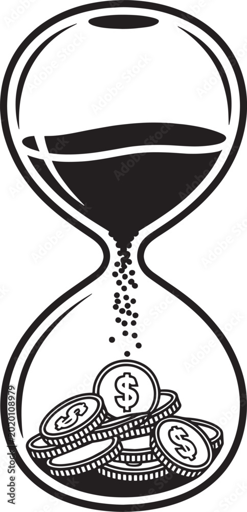 Fototapeta premium Urgent Money Deadline Concept Hourglass Emptying Dollar Coins Warn Against Delayed Financial Decisions And Missed Investment Windows