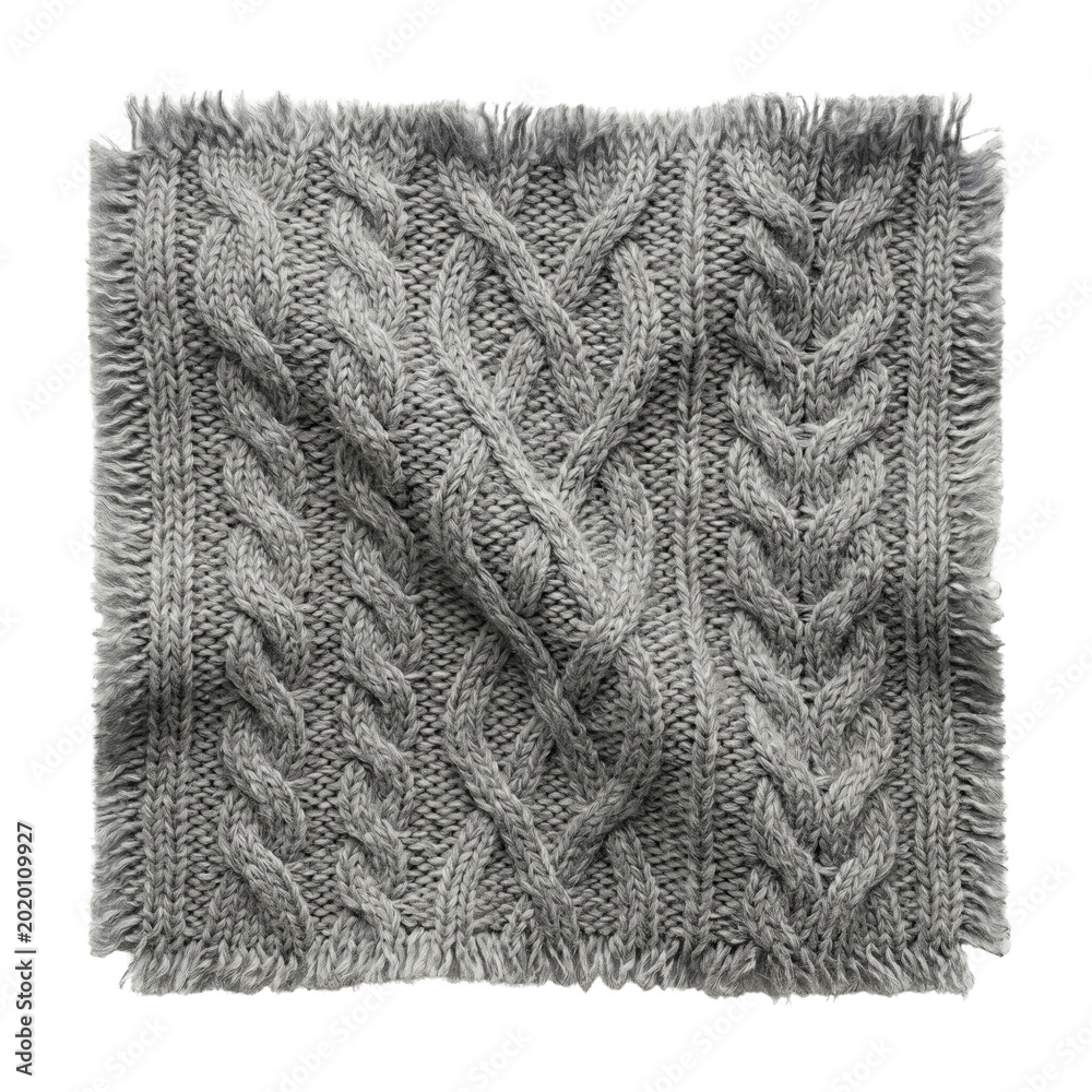 Foto Grey chunky cable knit wool fabric square swatch