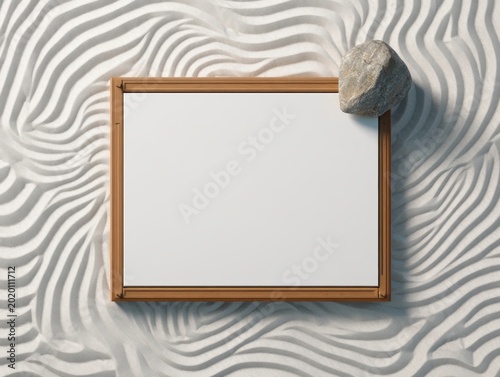 Zen Garden Frame Mockup with Stone and Wavy Sand