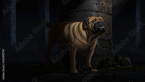 Ferocious Dog Chained in Dungeon