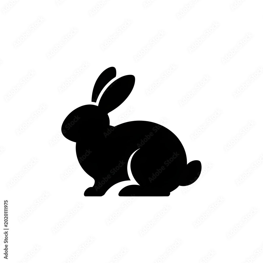 Obraz premium Black rabbit sitting on white background in silhouette style illustration