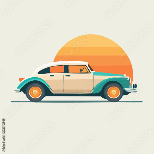 Vintage Car Silhouette Sunset Retro Travel Aesthetic