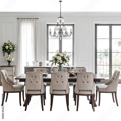 difference Set of Contemporary classic dining room interior in white and beige tones on white & transparent background png 