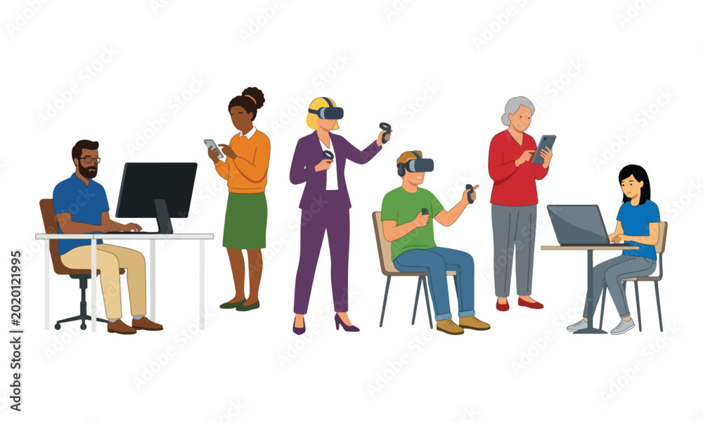 Obraz premium Diverse People Using Digital Devices and Virtual Reality Technology