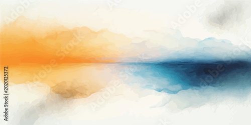 Fotografie Abstract watercolor landscape with warm orange and cool blue tones reflecting